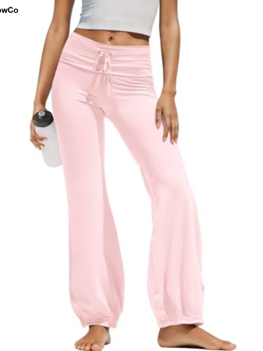 High Waisted Flare Yoga Pants Wide Leg Leggings with Drawstring Tummy Control
